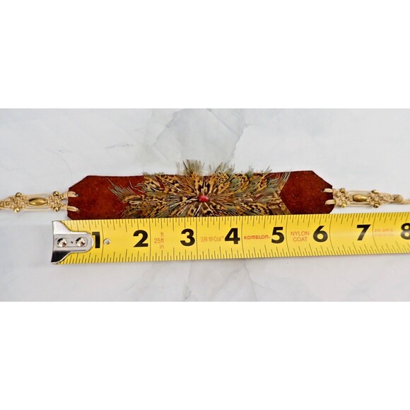 Western Feather Cowboy Hatband on Leather with Beaded Macrame Ties Adjustable - Picture 10 of 10